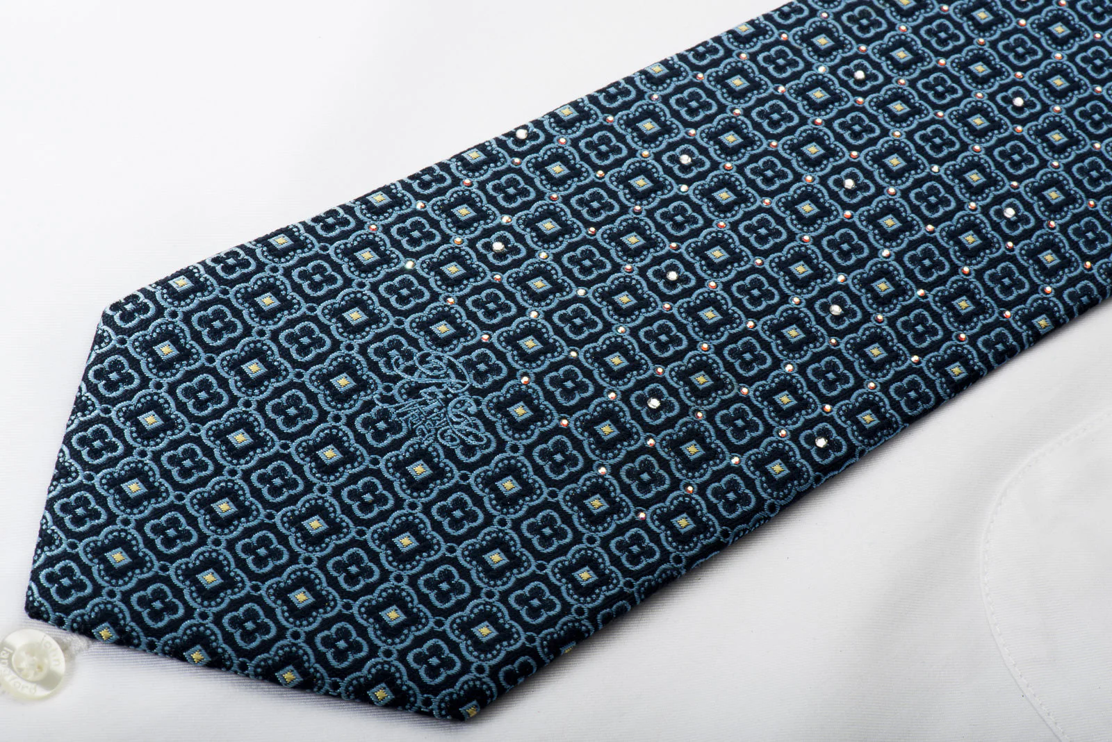 Nina Ricci Silk Necktie Foulard On Blue With Rhinestones - Image 4