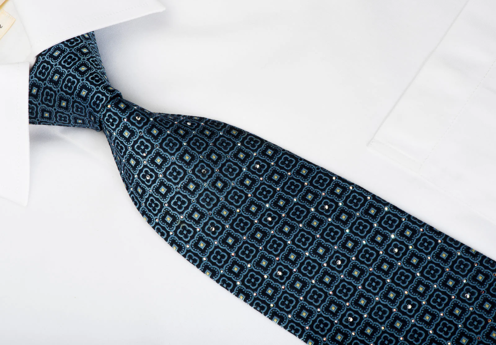 Nina Ricci Silk Necktie Foulard On Blue With Rhinestones - Image 5