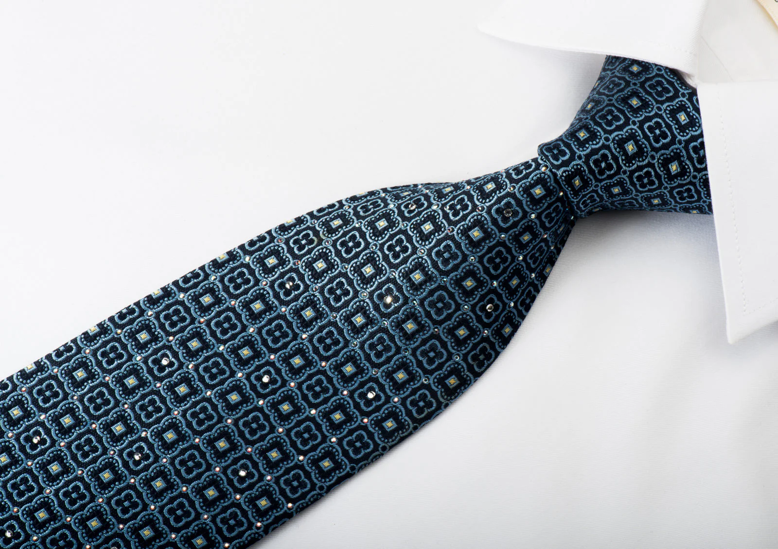 Nina Ricci Silk Necktie Foulard On Blue With Rhinestones - Image 6