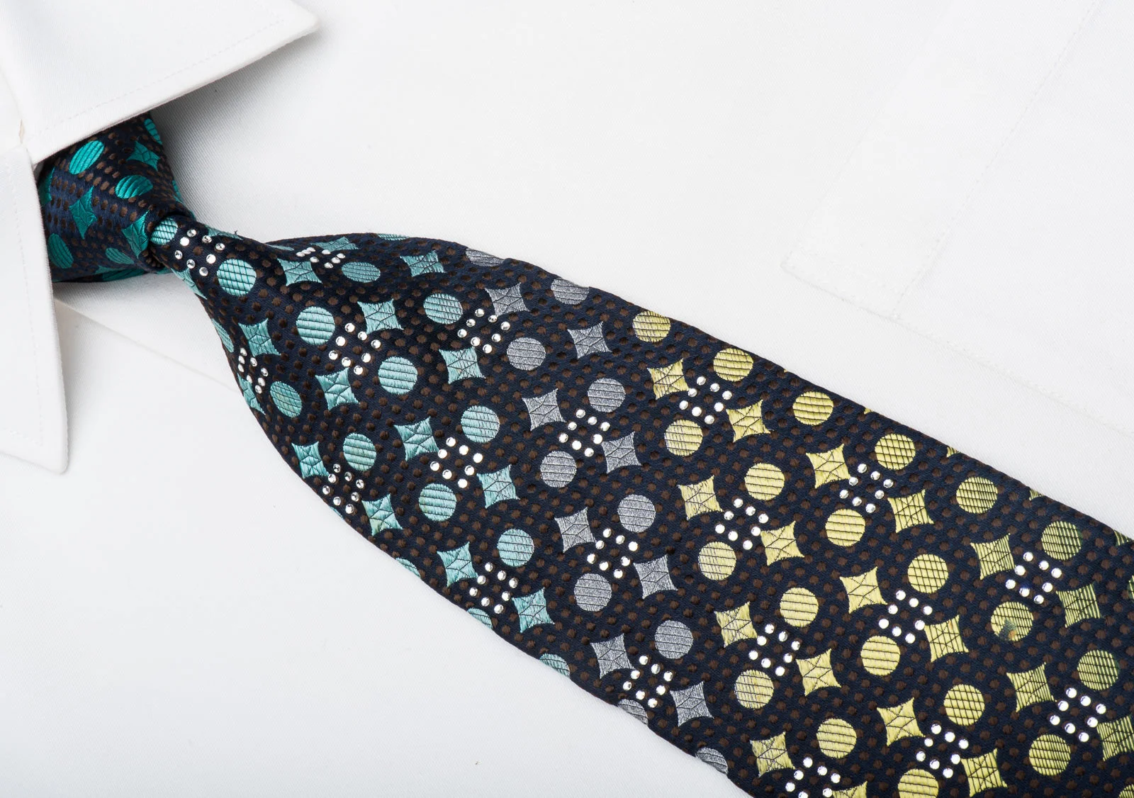 Nina Ricci Mens Silk Necktie Geometric On Black Sparkling With Rhinestones - Image 2