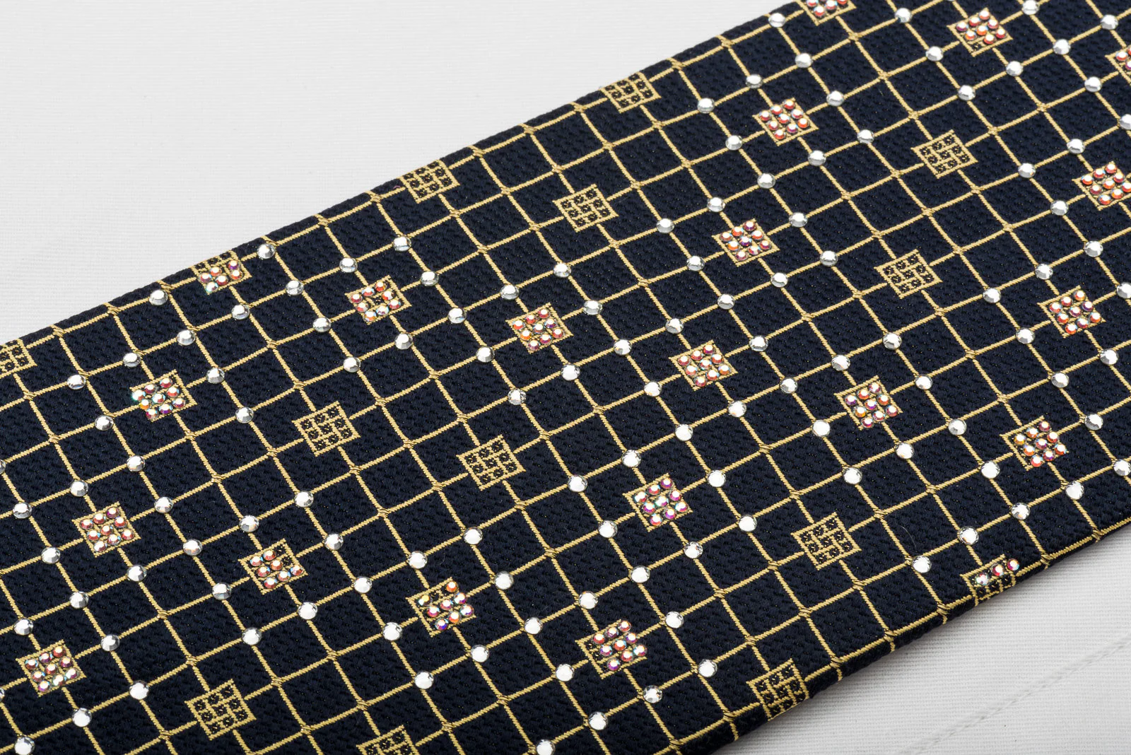 Nina Ricci Silk Necktie Golden Trellis On Navy Blue Sparkling With Crystal Rhinestones - Image 6