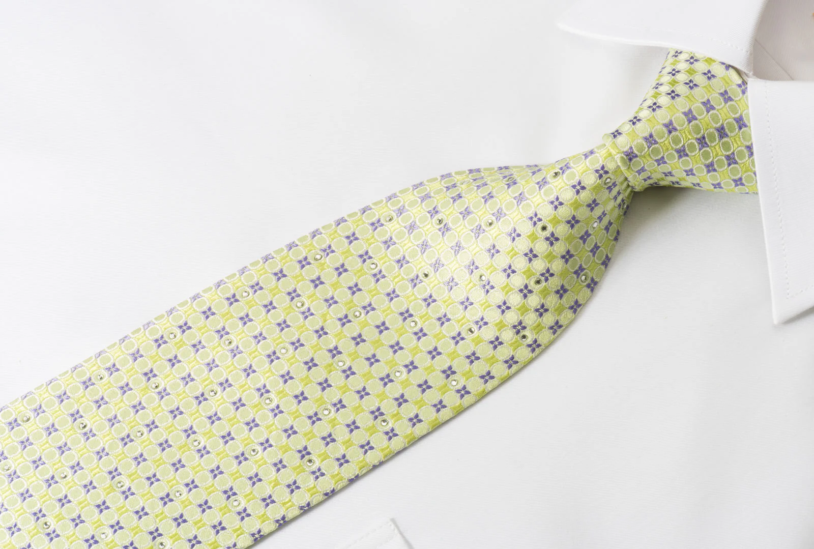 Nina Ricci Silk Rhinestone Necktie Lime Green & Mauve Geometric Design - Image 5