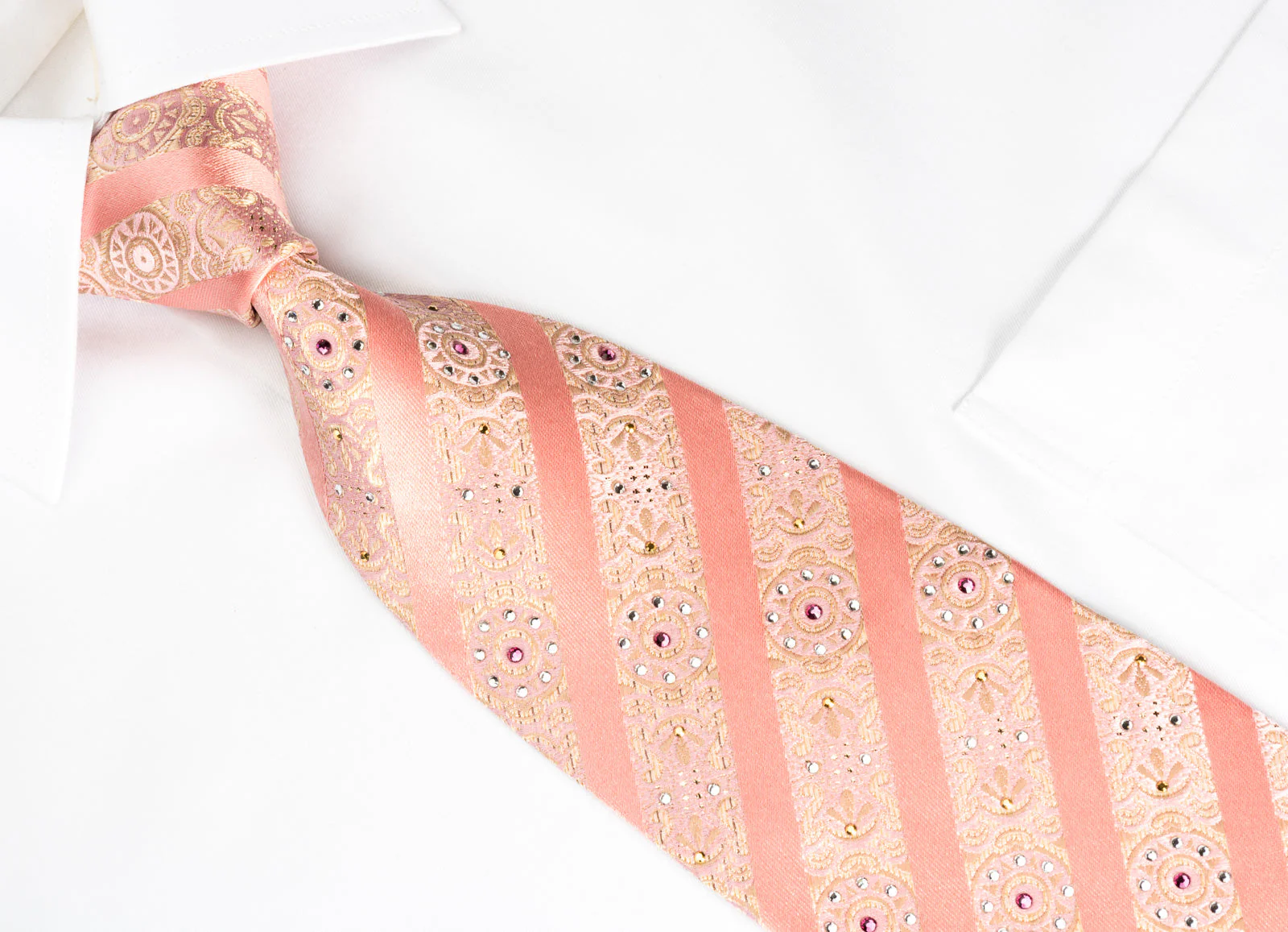 Nina Ricci Silk Rhinestone Necktie Stripes On Pink With Golden Sparkles - Image 4