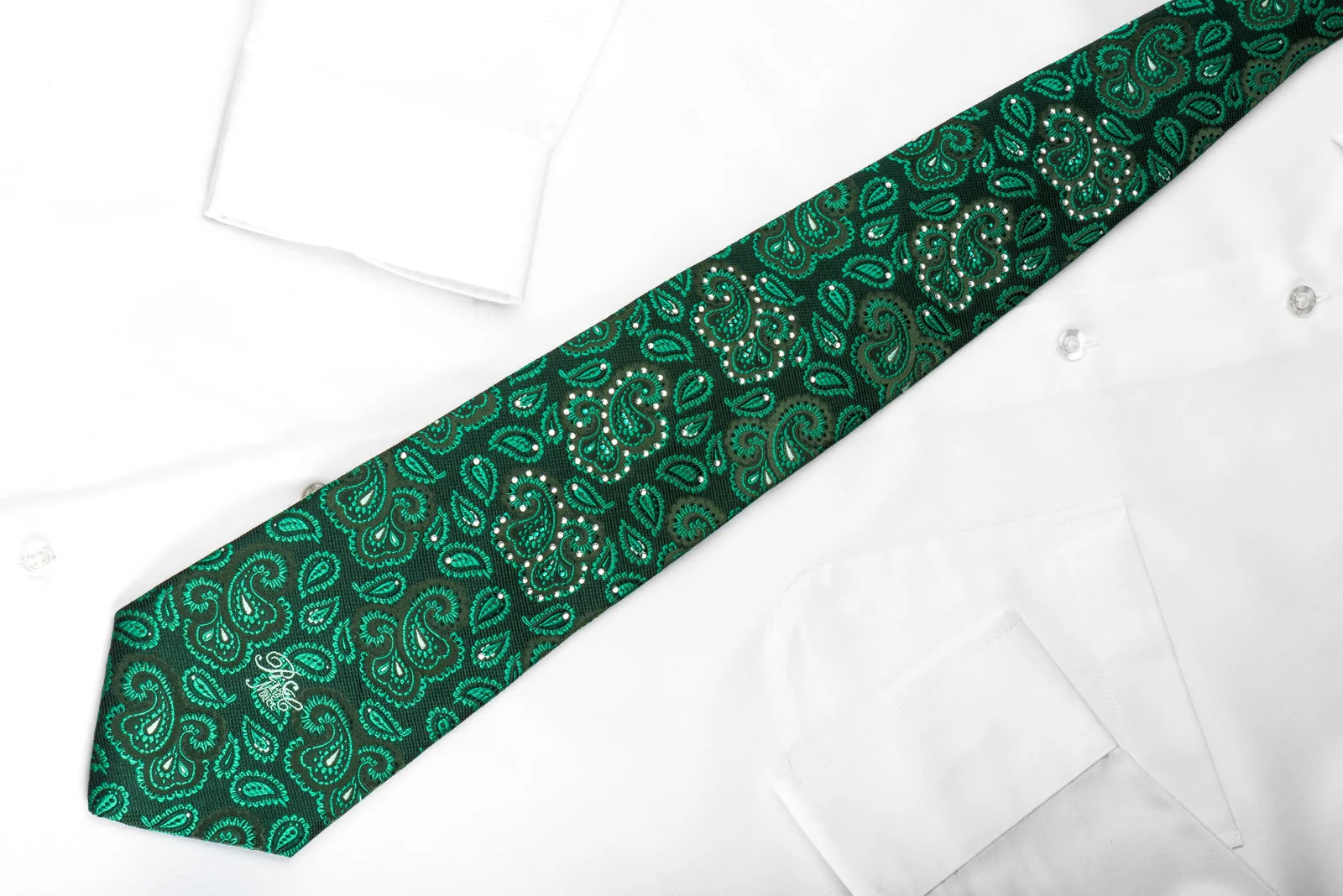 Paisley On Green Silk Tie With Sparkling Rhinestones - Image 4