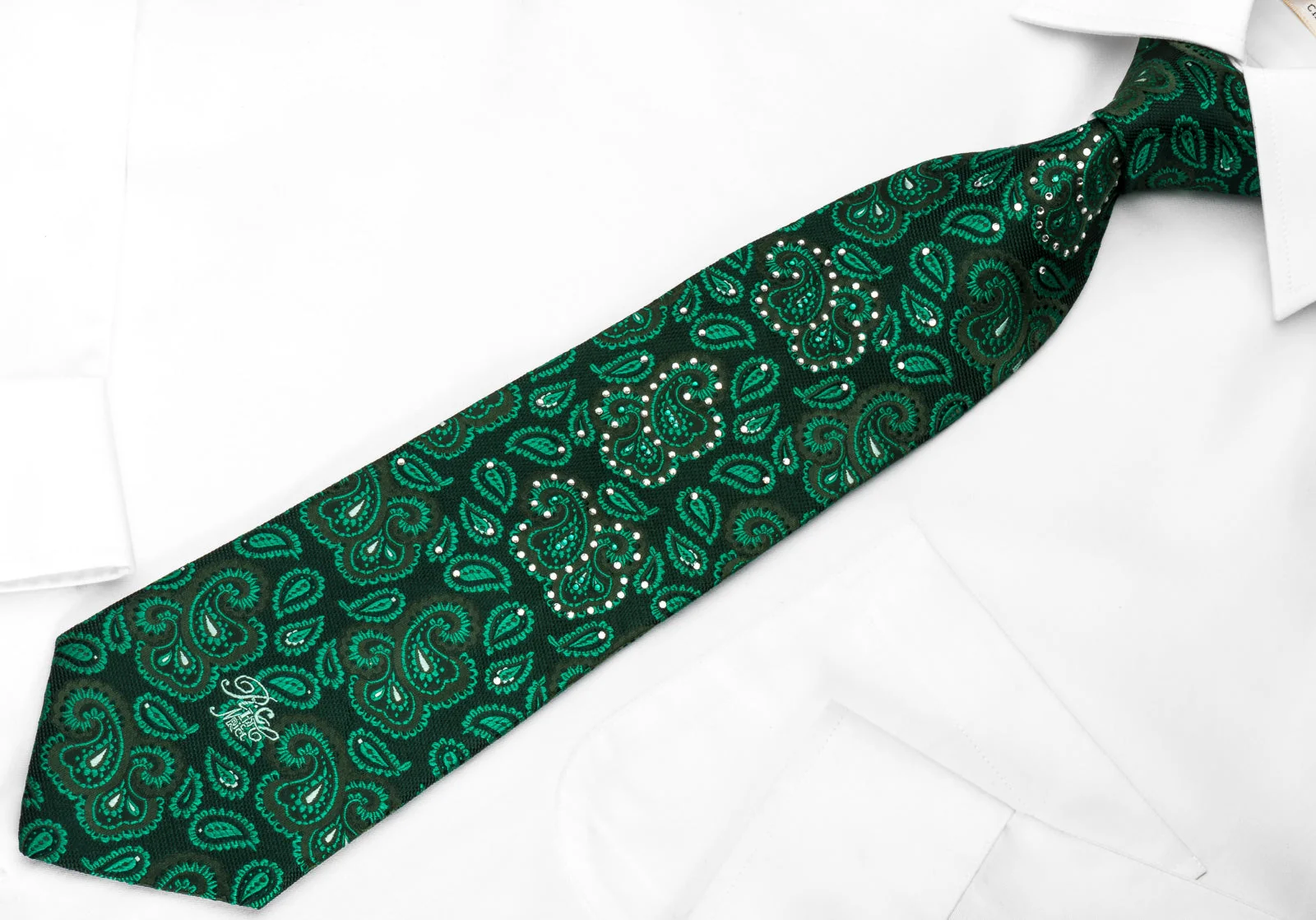 Paisley On Green Silk Tie With Sparkling Rhinestones - Image 5