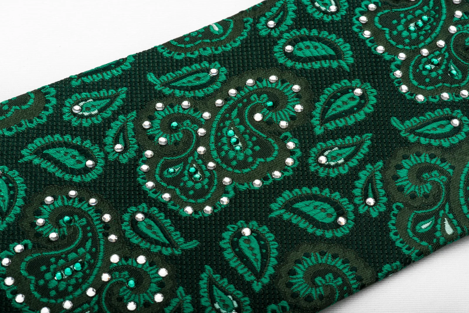 Paisley On Green Silk Tie With Sparkling Rhinestones - Image 6