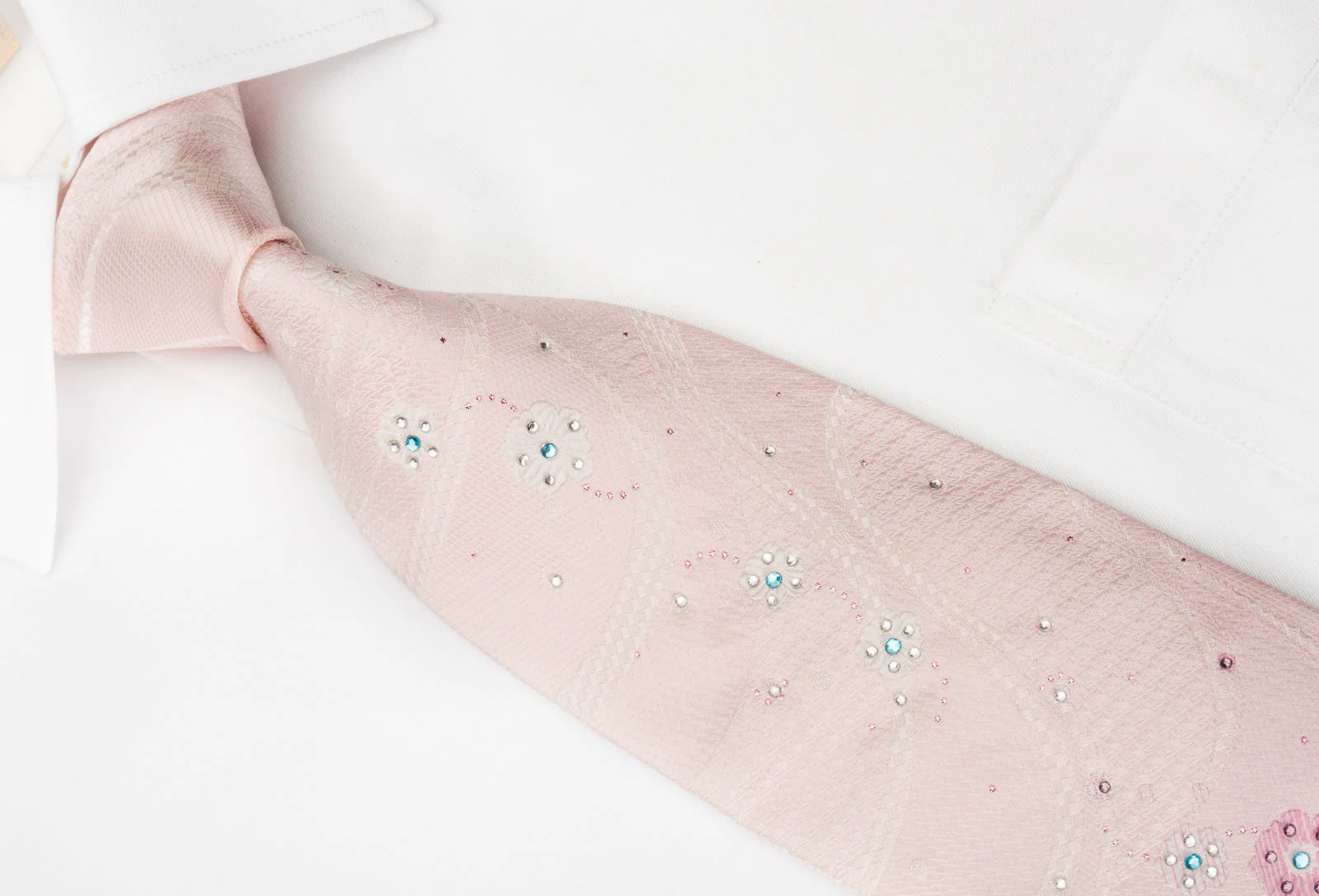 Novum Clou Rhinestone Silk Necktie Floral On Pink With Sparkles - Image 2