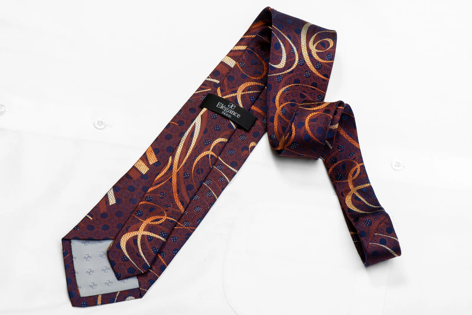 Orange Brown Scrolls On Navy Rhinestone Silk Tie With Silver Sparkles - Image 4