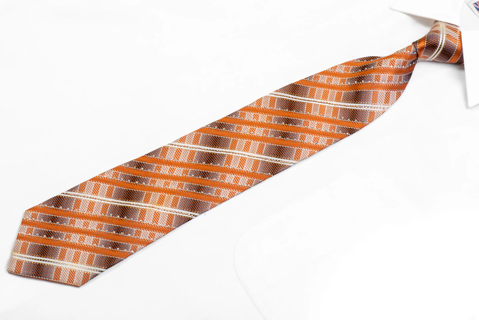 Orange Silver Striped Rhinestone Tie With Silver Sparkles - Image 3