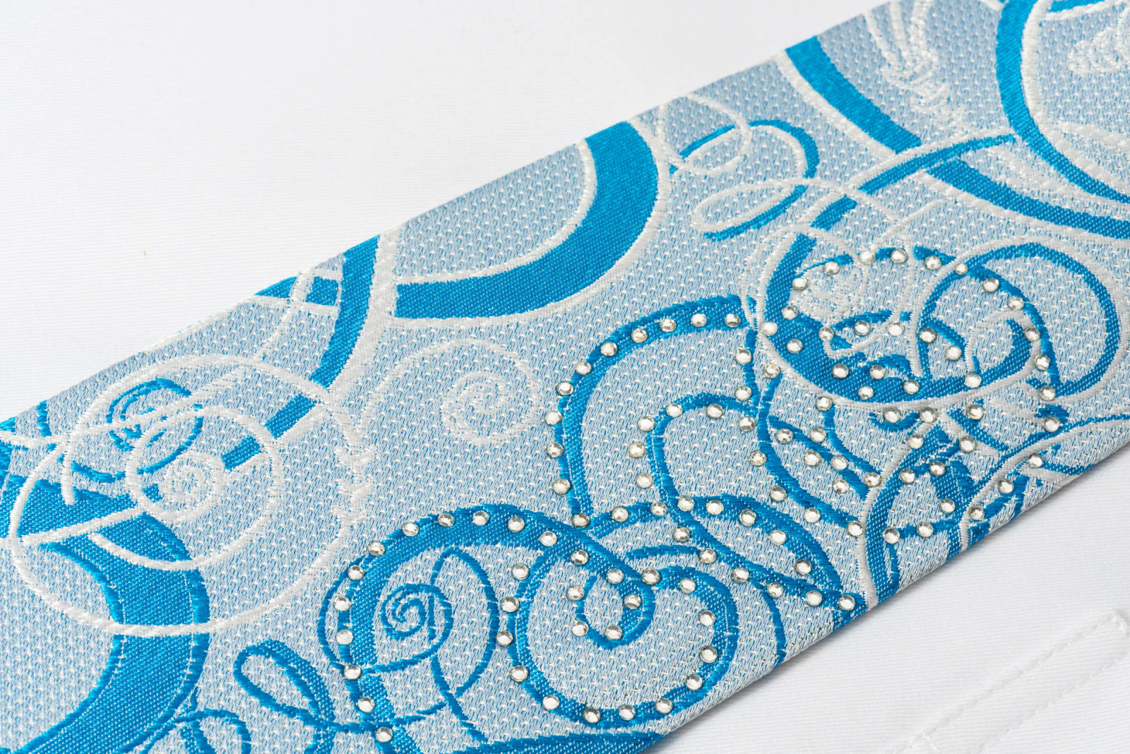 OVO Classic Silk Rhinestone Neckties Scrolls On Blue With Silver Sparkles - Image 2