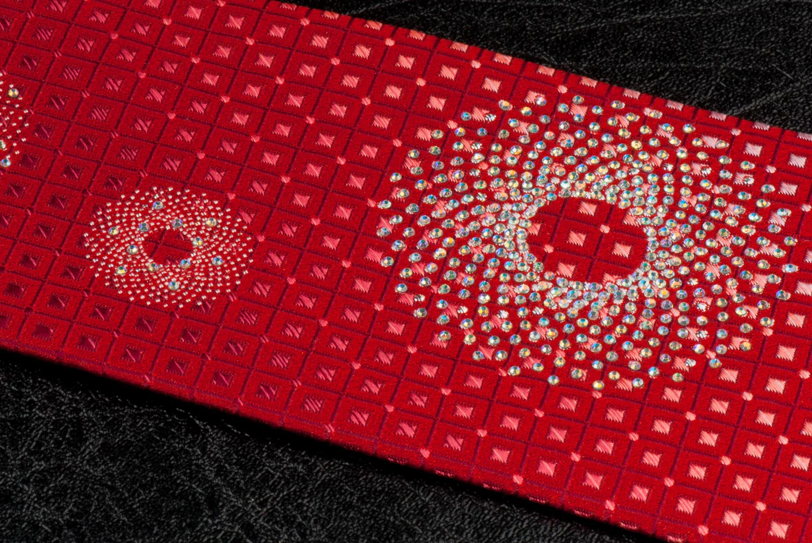 Pacco Rabanne Silk Neck Tie Red Checks With Circular Rhinestone Patterns - Image 6