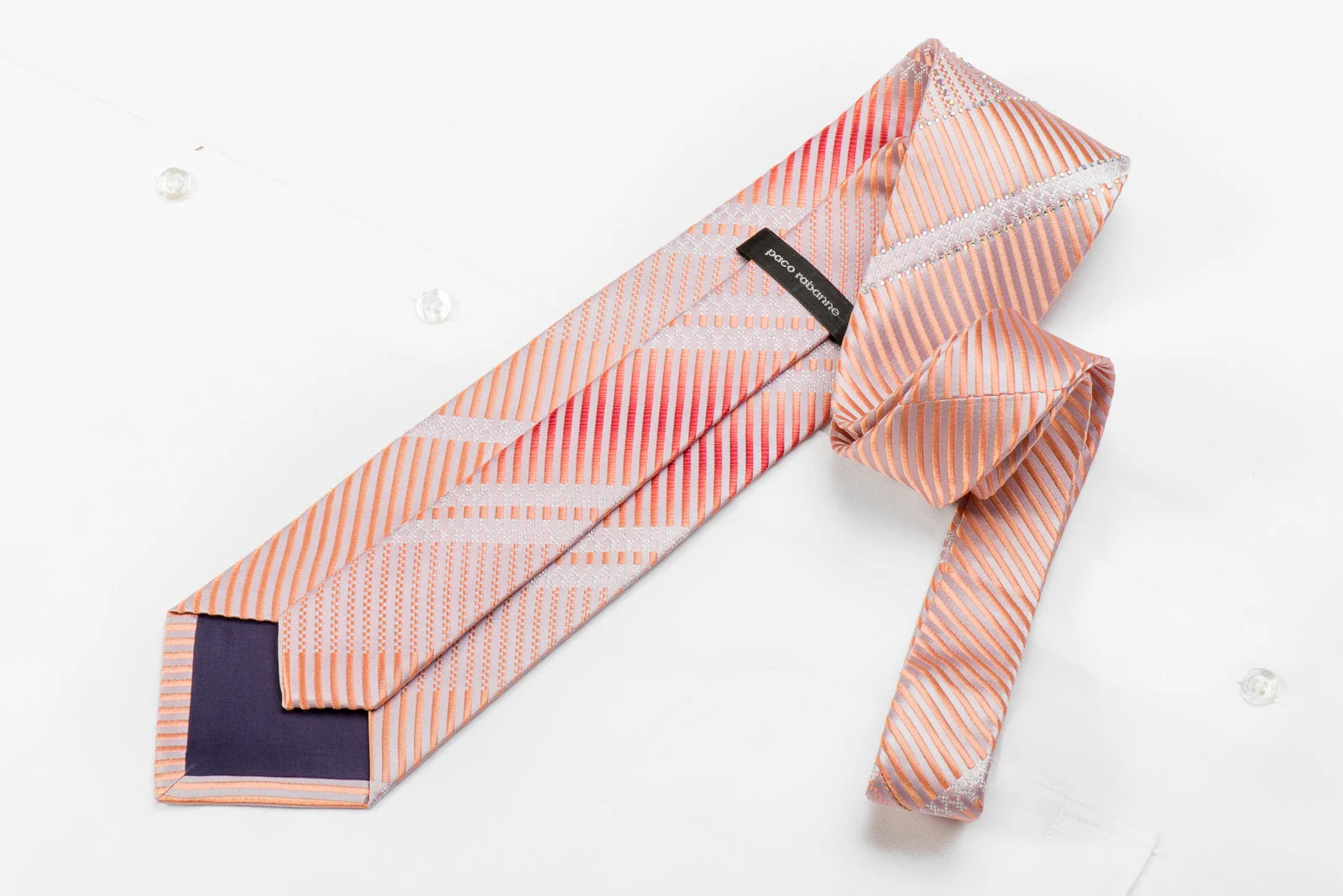 Paco Rabanne Men's Crystal Silk Necktie Pink Striped With Silver Sparkles - Image 4