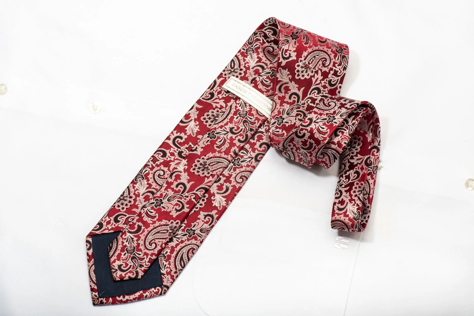 Paco Rabanne Men's Silk Necktie Acanthus Paisley On Burgundy Sparkling With Rhinestones - Image 5