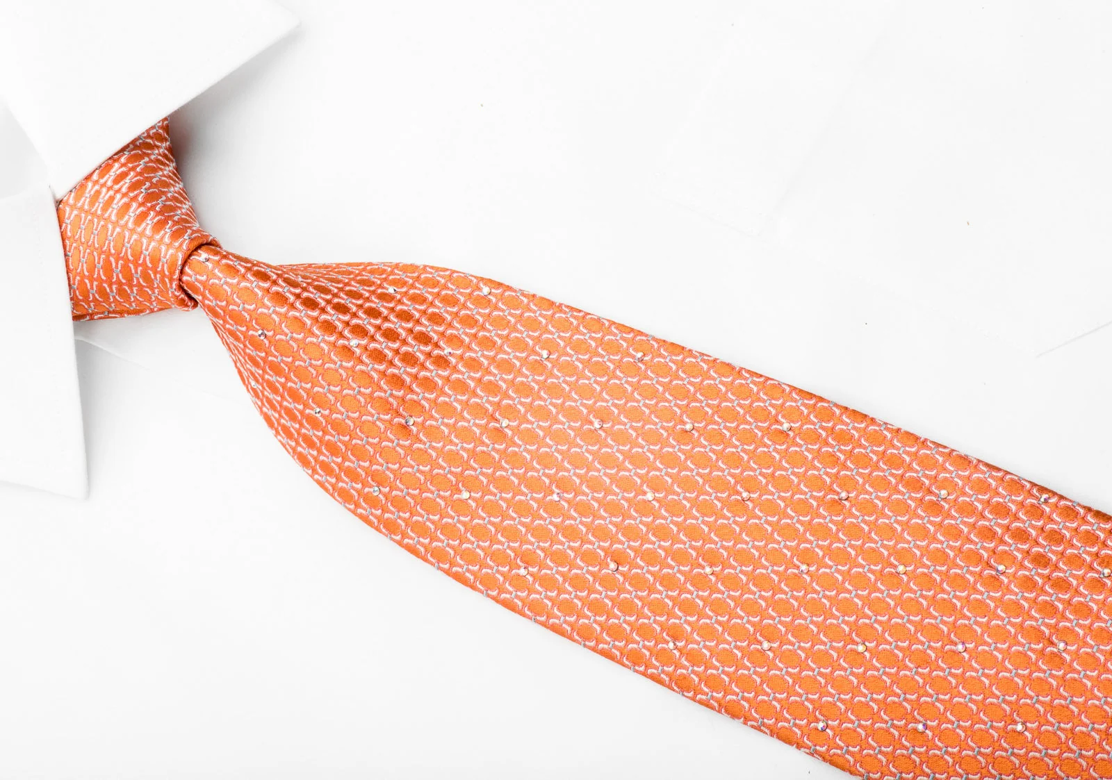 Paco Rabanne Men's Silk Tie Geometric On Orange Sparkling With Rhinestones - Image 2