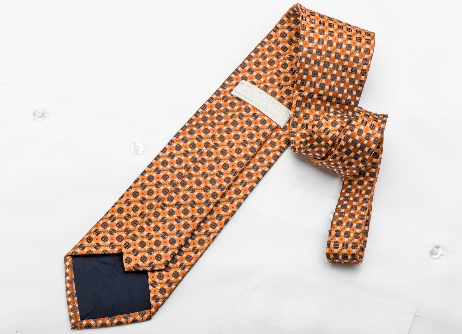 Paco Rabanne Mens Crystal Necktie Orange Brown Geometric With Silver Sparkles - Image 4