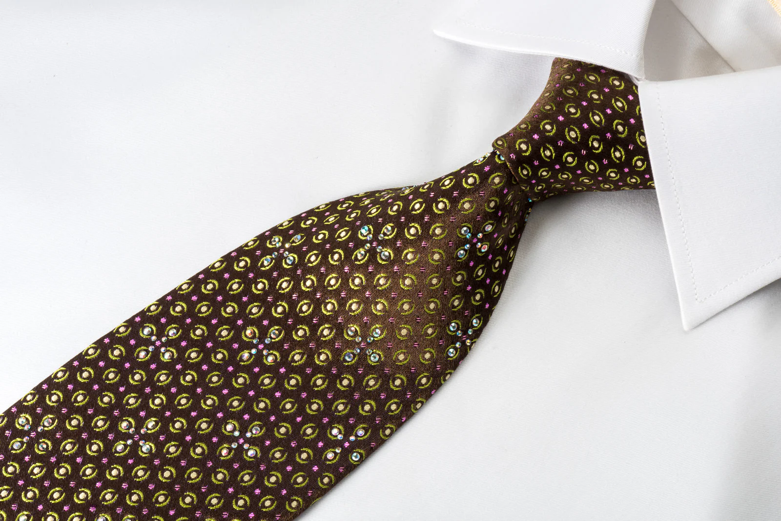 Paco Rabanne Rhinestone Necktie Golden Dots & Anthemion On Brown With Sparkles - Image 6