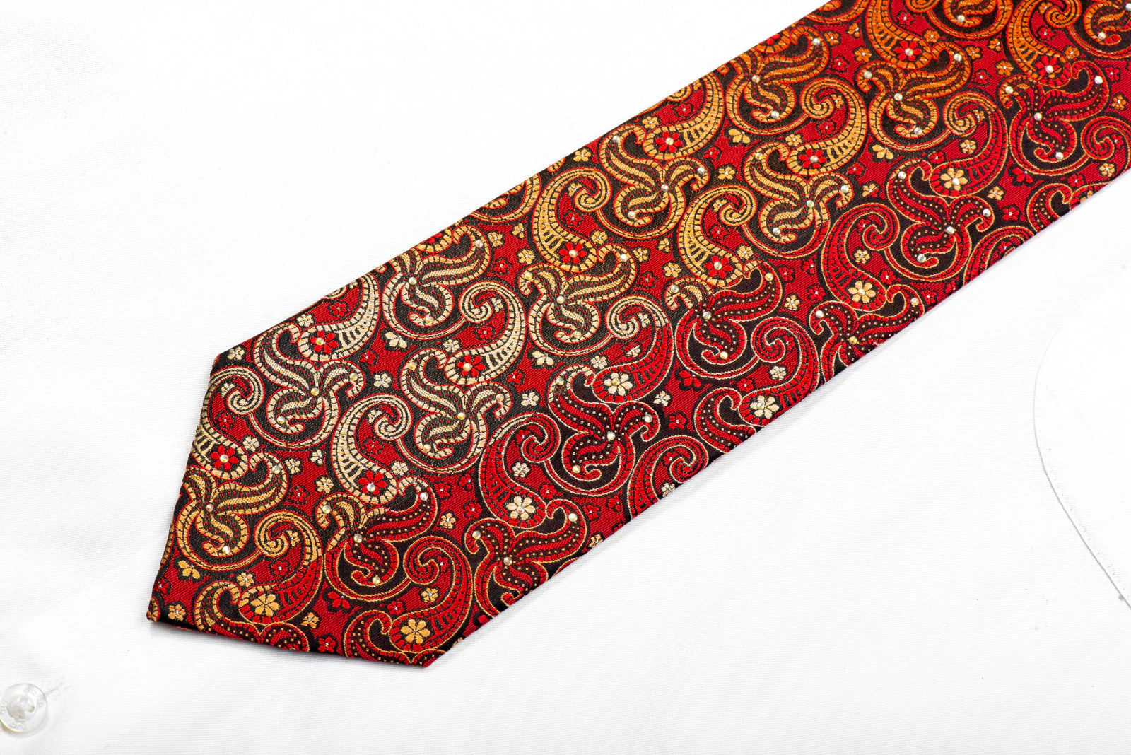 Paisley On Burgundy Rhinestone Silk Tie By Grand Jour - Image 3