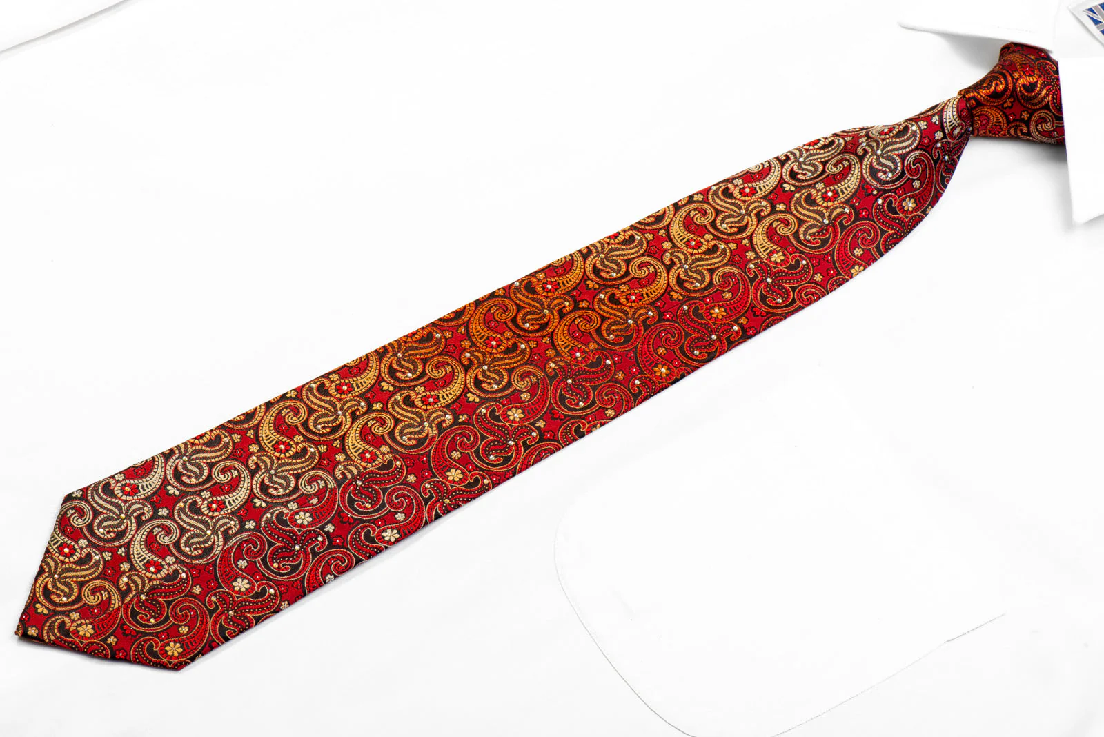 Paisley On Burgundy Rhinestone Silk Tie By Grand Jour - Image 4