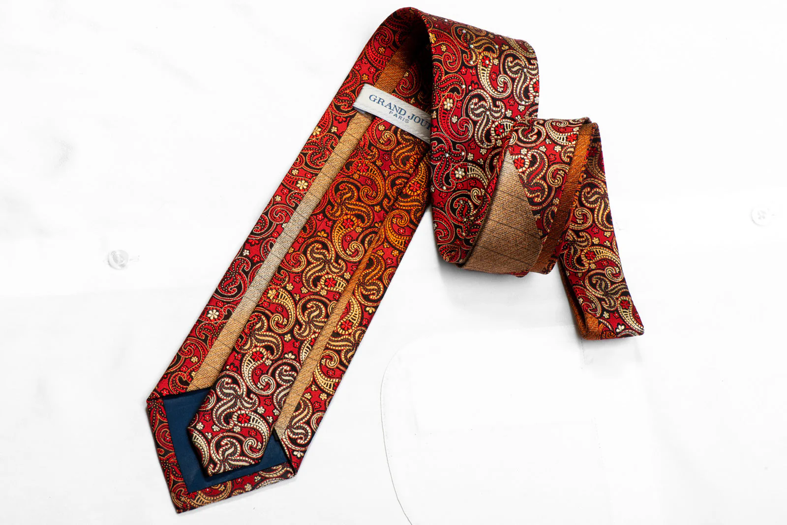 Paisley On Burgundy Rhinestone Silk Tie By Grand Jour - Image 5