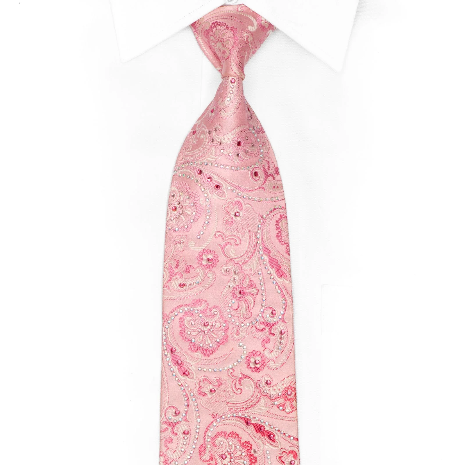 Paisley On Pink Rhinestone Silk Necktie With Pink Sparkles