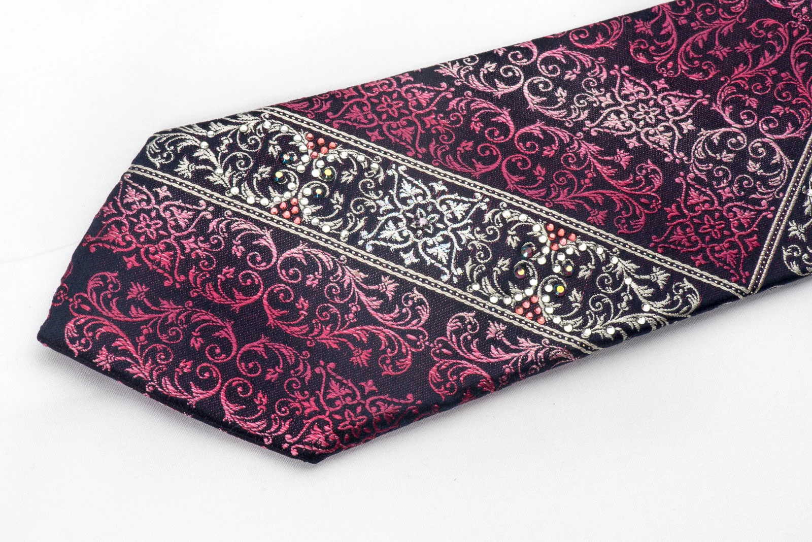 Purple Silver Acanthus On Navy Rhinestone Tie With Silver Sparkles - Image 2