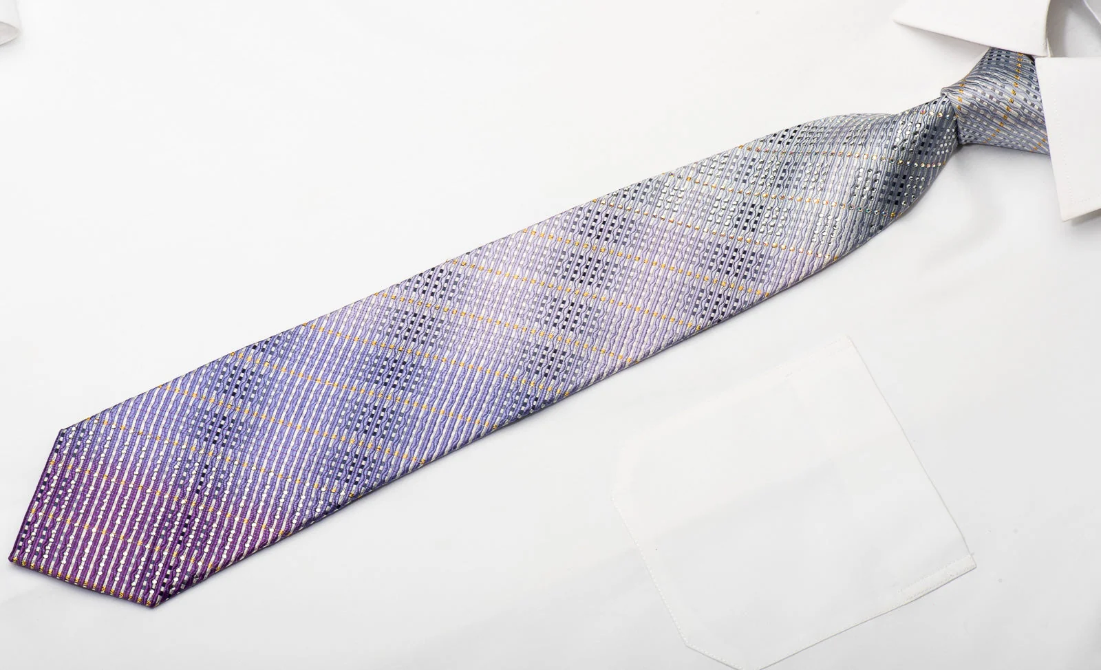 Park Land Men's Silk Necktie Silver Mauve Striped Sparkling With Rhinestones - Image 4