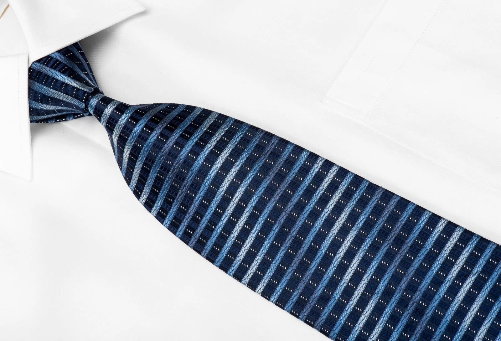 Park Land Men's Silk Tie Horizontal Striped On Blue With Silver Sparkles - Image 4
