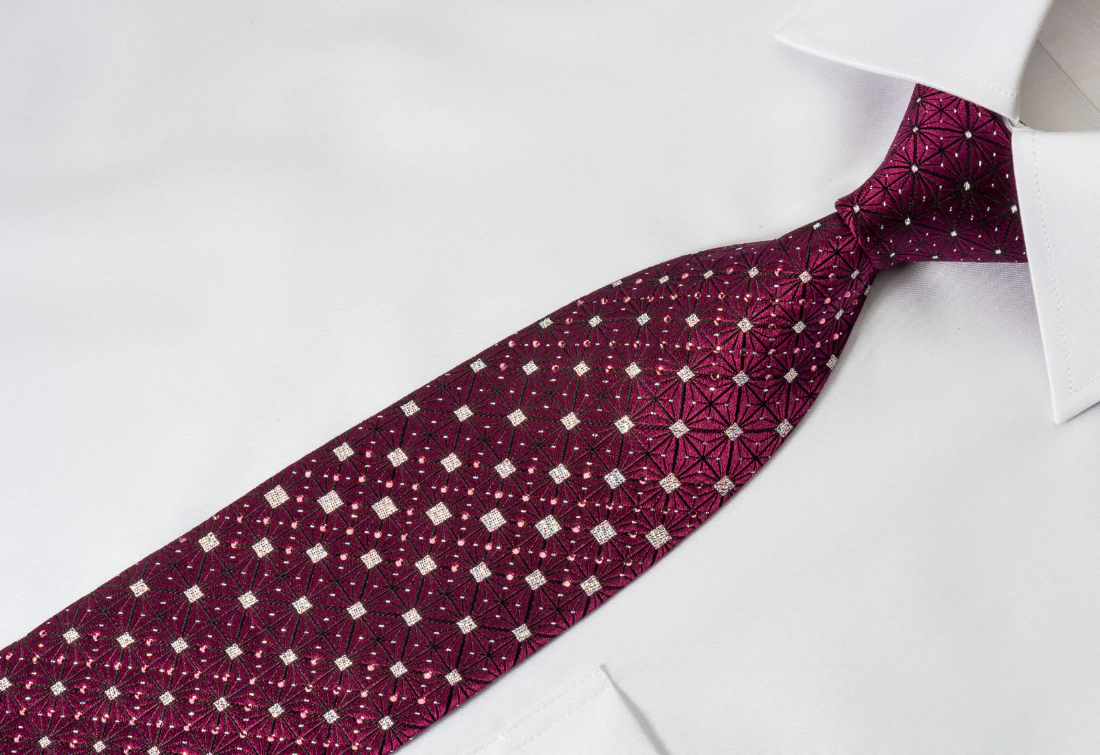 Park Land Rhinestone Necktie Geometric Trellis On Purple With Silver Sparkles - Image 3