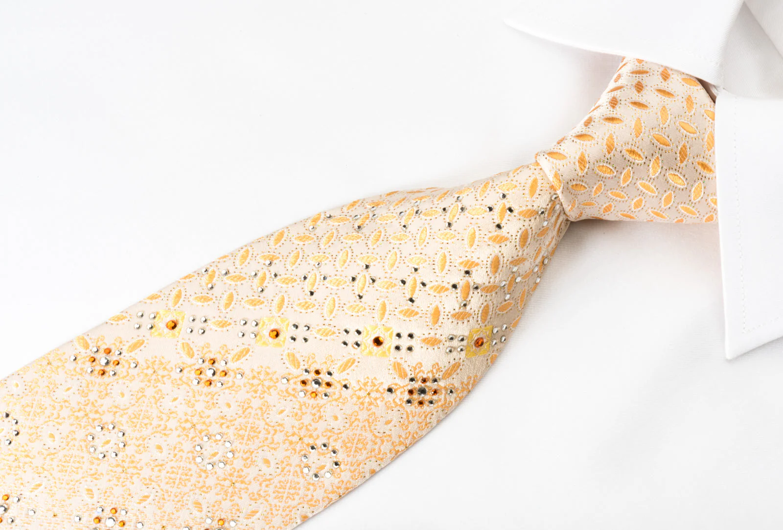 Park Land Silk Rhinestone Necktie Orange Marrakesh On Peach With Golden Sparkles - Image 3