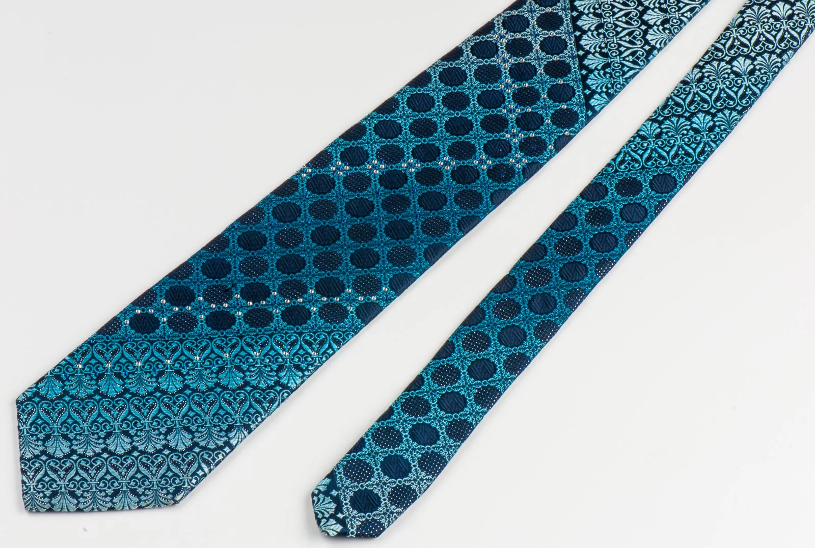 Park Land Silk Tie Anthemion Design On Blue With Silver Sparkles & Rhinestones - Image 5