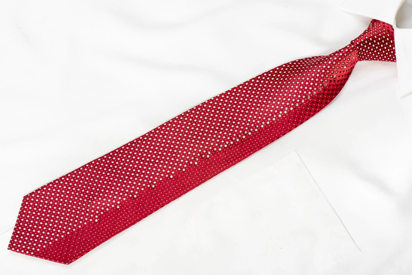 Parkland Men's Crystal Tie Silver Dots On Red With Silver Sparkles - Image 2