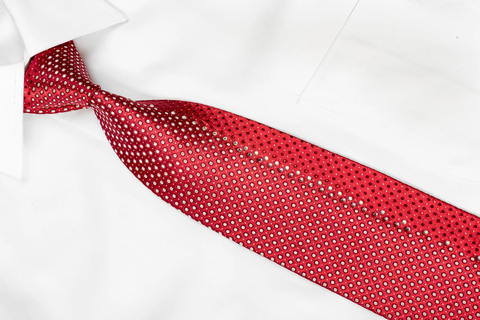 Parkland Men's Crystal Tie Silver Dots On Red With Silver Sparkles - Image 3