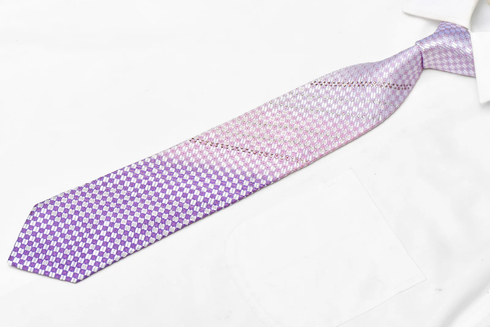 Silver Mauve Checkered Rhinestone Tie With Purple Sparkles - Image 2