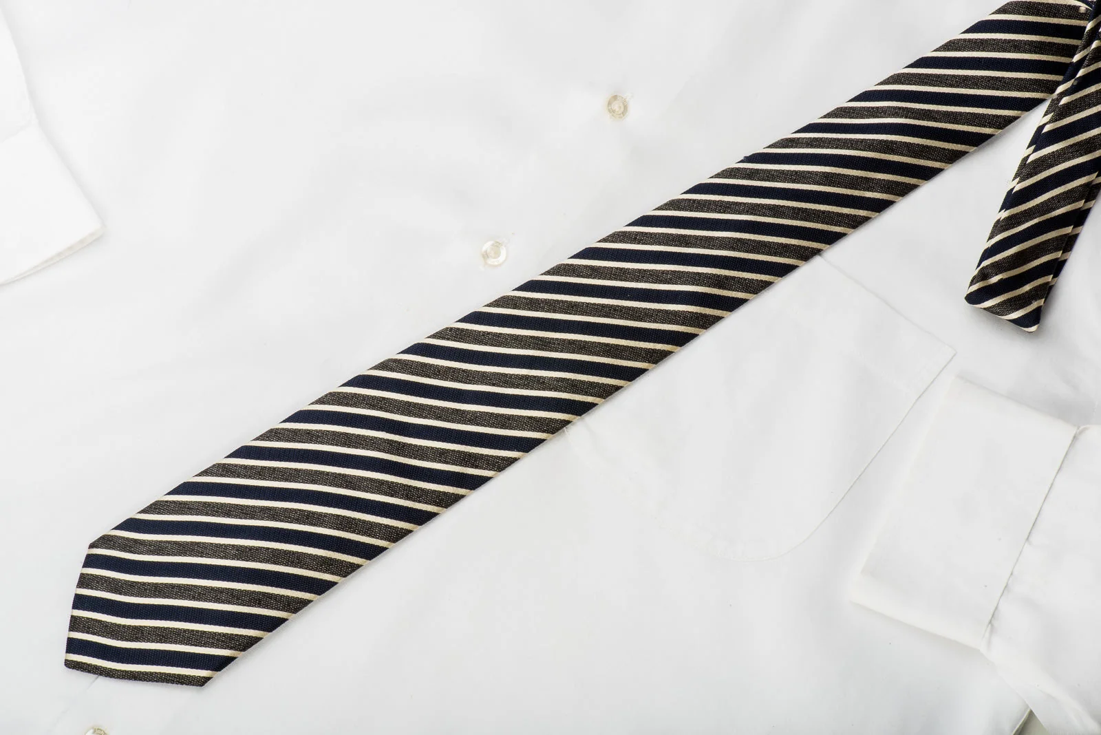 Paul Smith Men's Skinny Silk Tie Navy Brown Beige Striped - Image 4