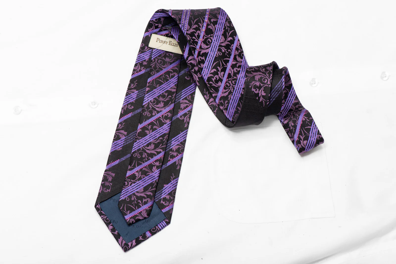 Purple Striped & Cartouche On Black Rhinestone Necktie With Sparkles - Image 4