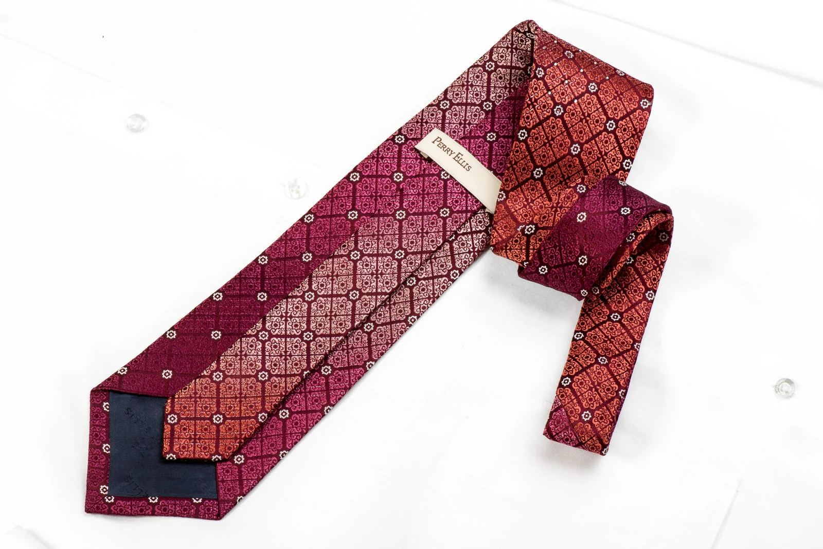 Perry Ellis Men's Crystal Rhinestone Silk Tie Burgundy Purple Cartouche On Burgundy - Image 4