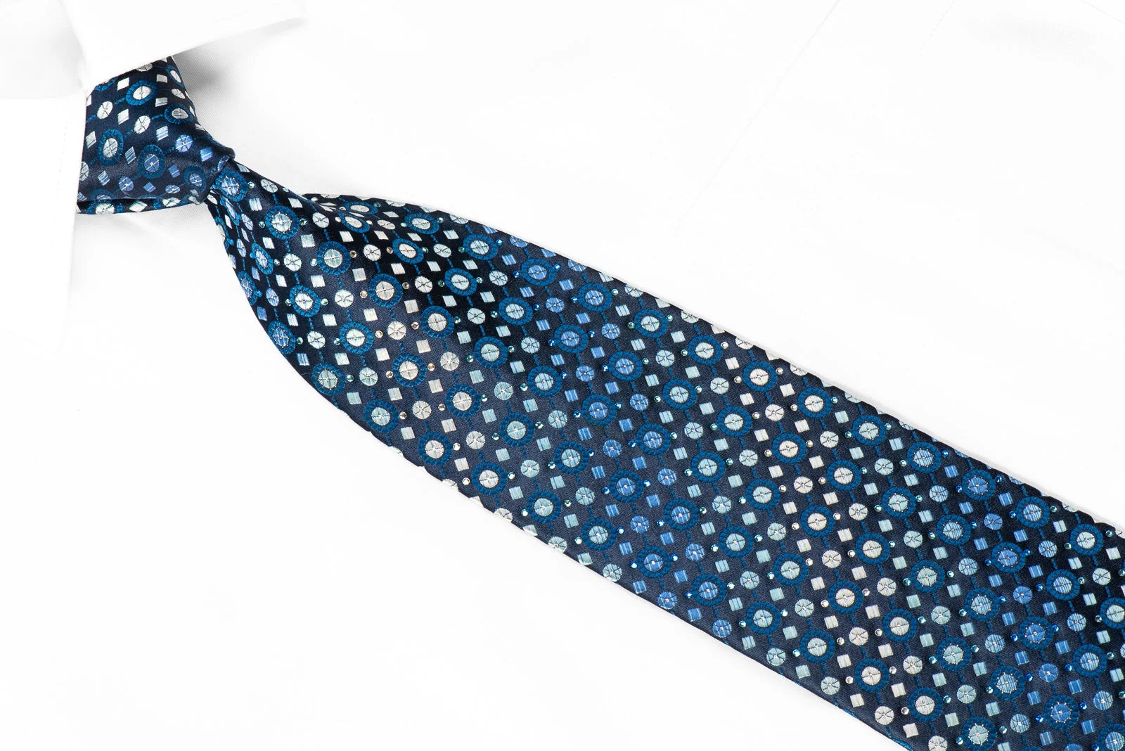 Perry Ellis Men's Crystal Silk Tie Geometric On Blue With Silver Sparkles - Image 3