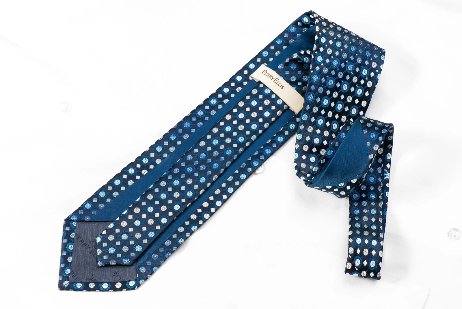 Perry Ellis Men's Crystal Silk Tie Geometric On Blue With Silver Sparkles - Image 4