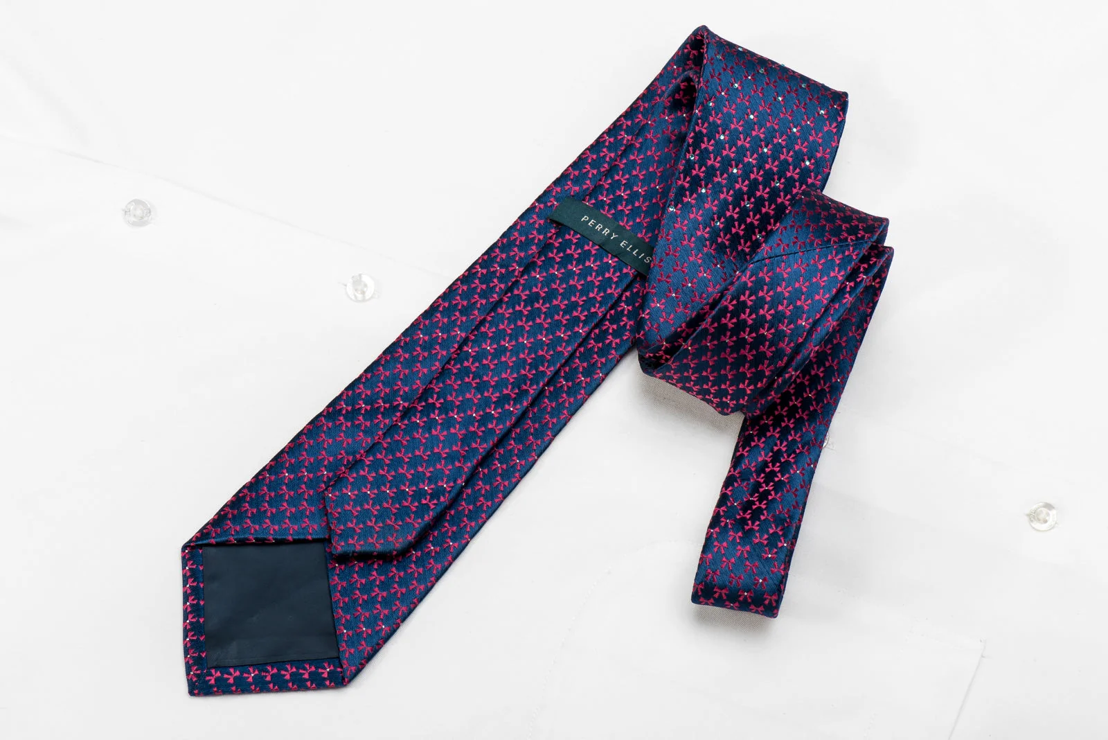 Perry Ellis Men's Crystal Silk Tie Pink Geometric On Blue Sparkling With Rhinestones - Image 4