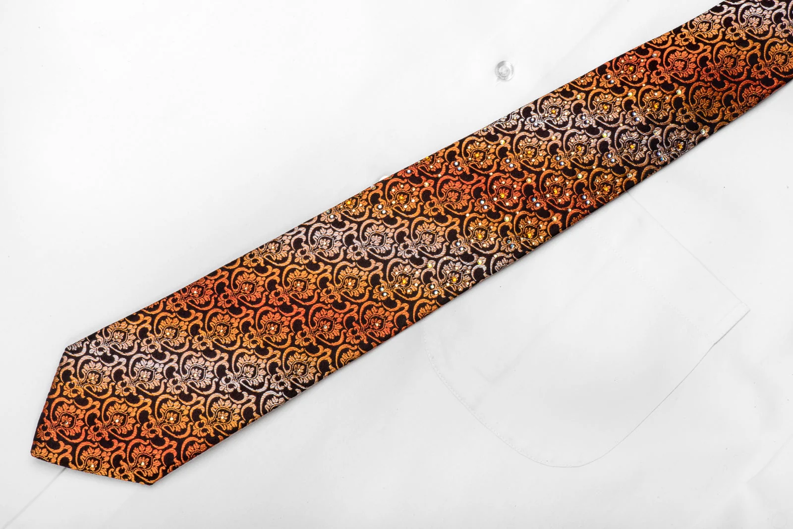 Perry Ellis Men's Silk Crystal Tie Orange Damask On Black - Image 5