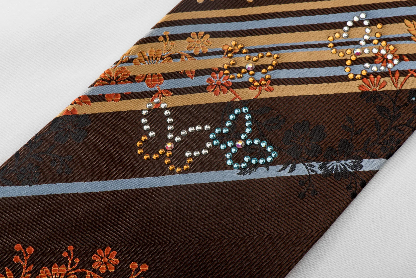 Perry Ellis Men's Silk Necktie Striped With Butterfly's On Brown Sparkling With Rhinestones - Image 3