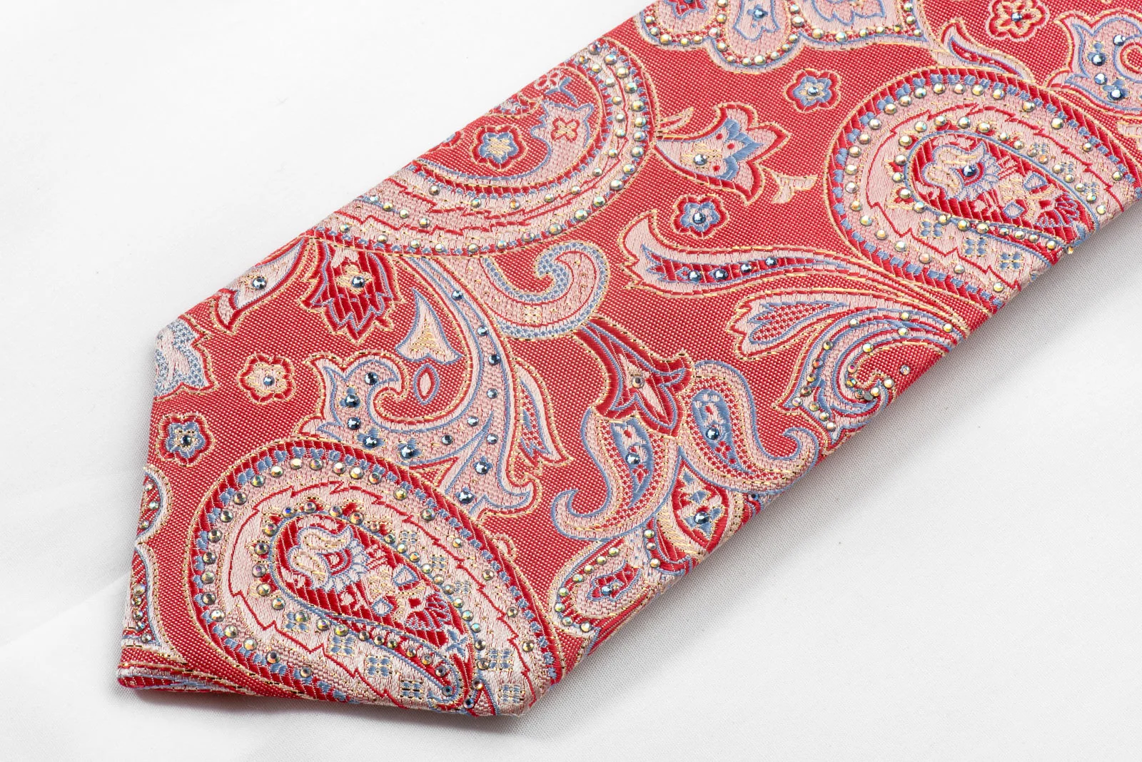 Perry Ellis Men's Silk Rhinestone Tie Paisley On Pink With Silver Sparkles - Image 3