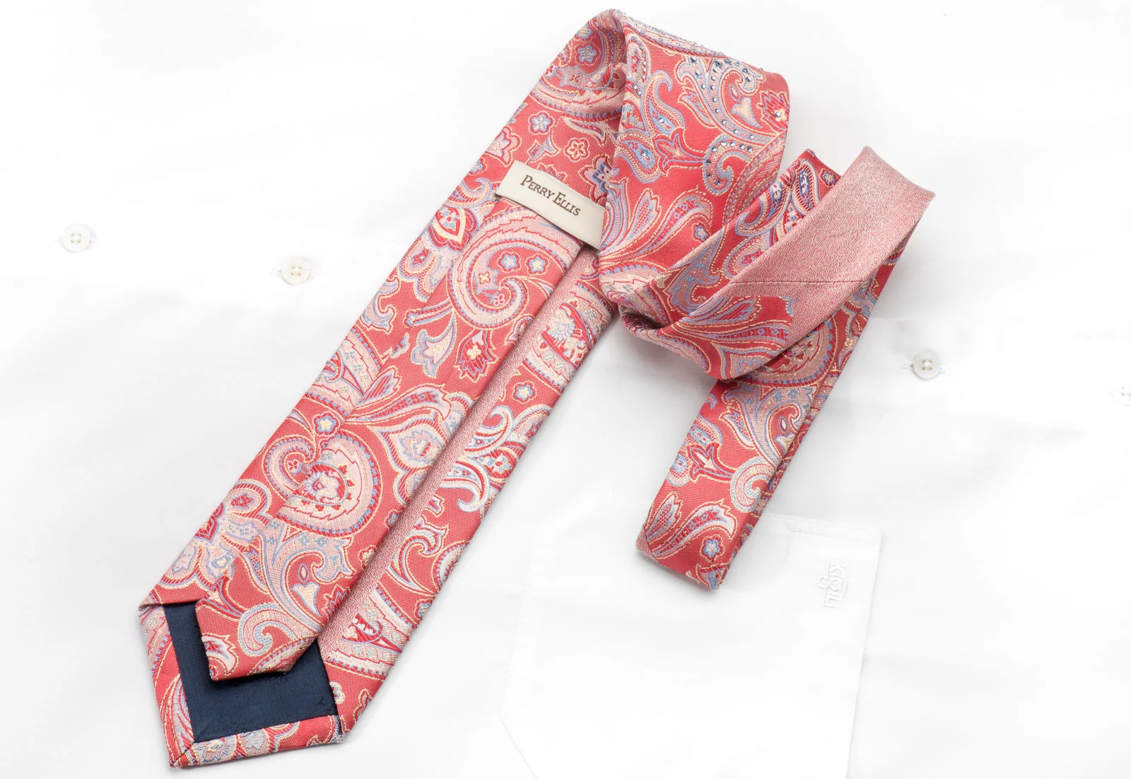 Perry Ellis Men's Silk Rhinestone Tie Paisley On Pink With Silver Sparkles - Image 5