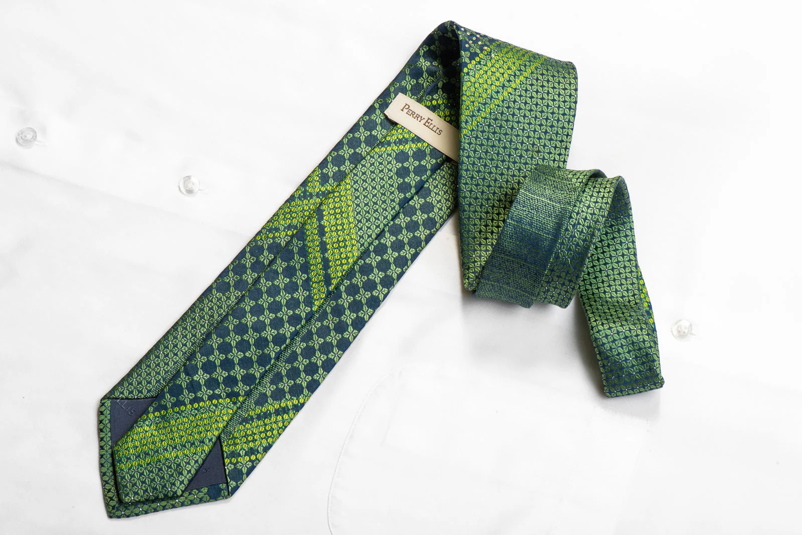 Perry Ellis Rhinestone Necktie Geometric On Green With Sparkles - Image 5