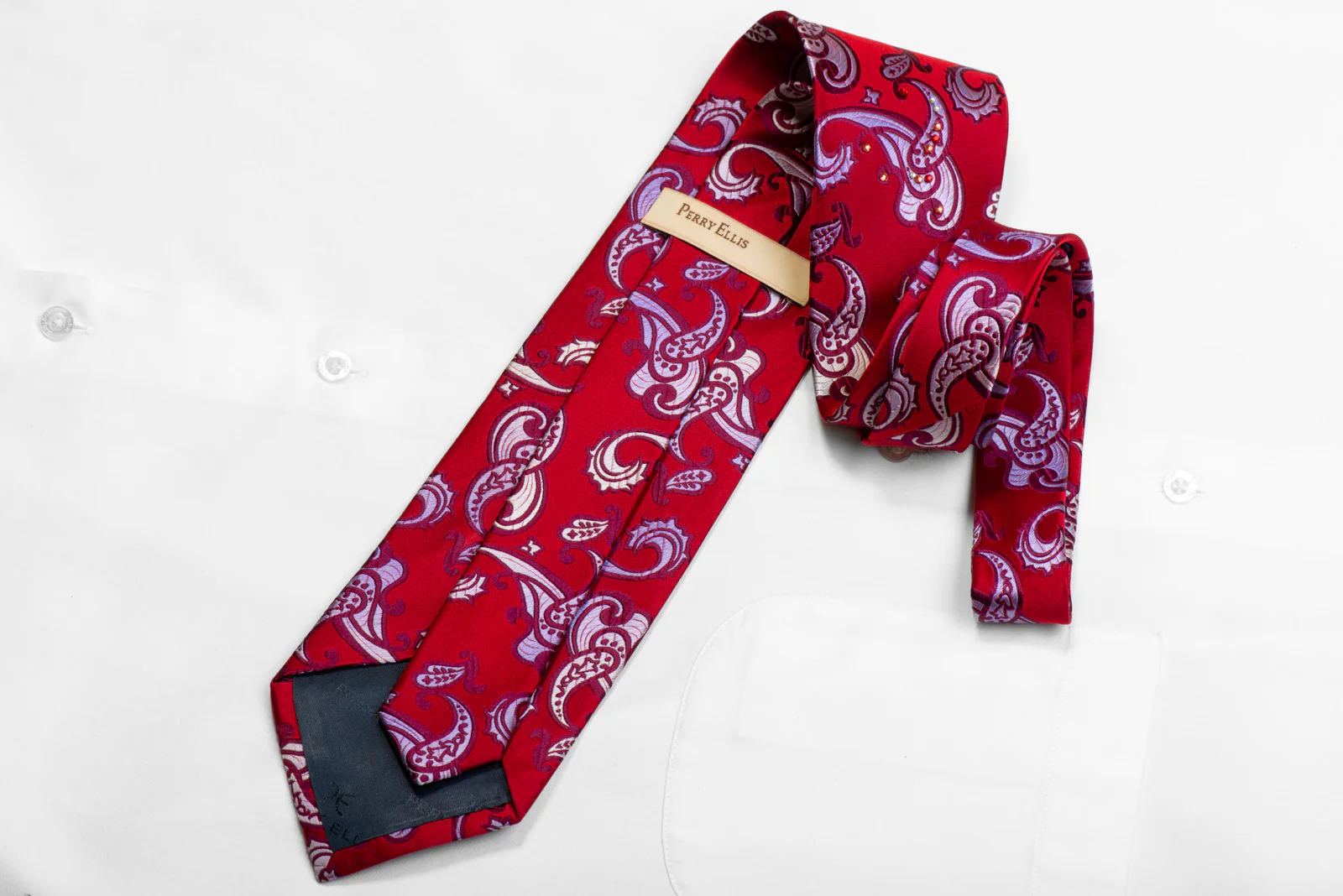 Rhinestone Necktie Mauve Paisley On Red Silk - Image 4