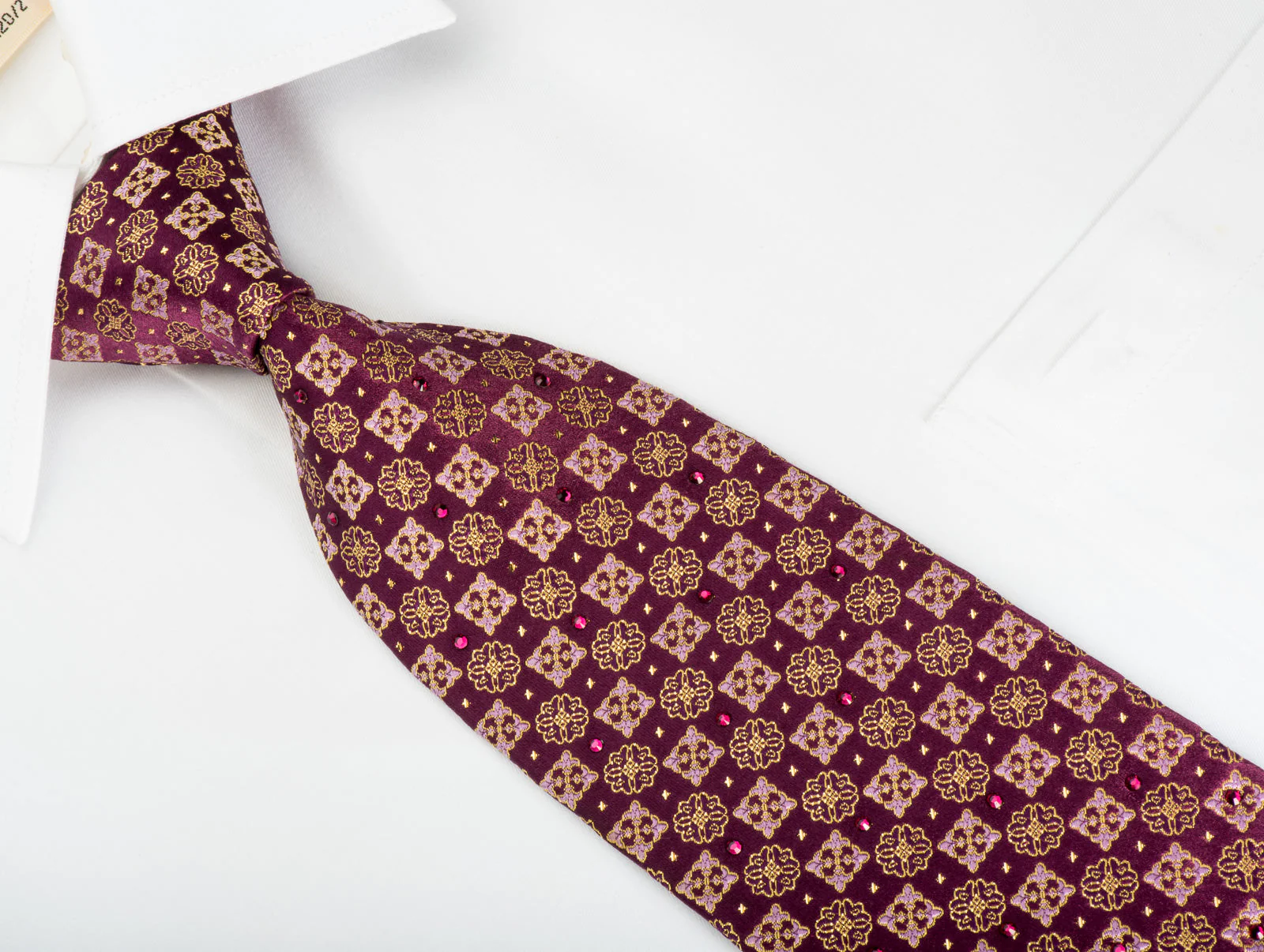 Perry Ellis Rhinestone Silk Necktie Flur de Lis On Purple With Gold Sparkles - Image 6