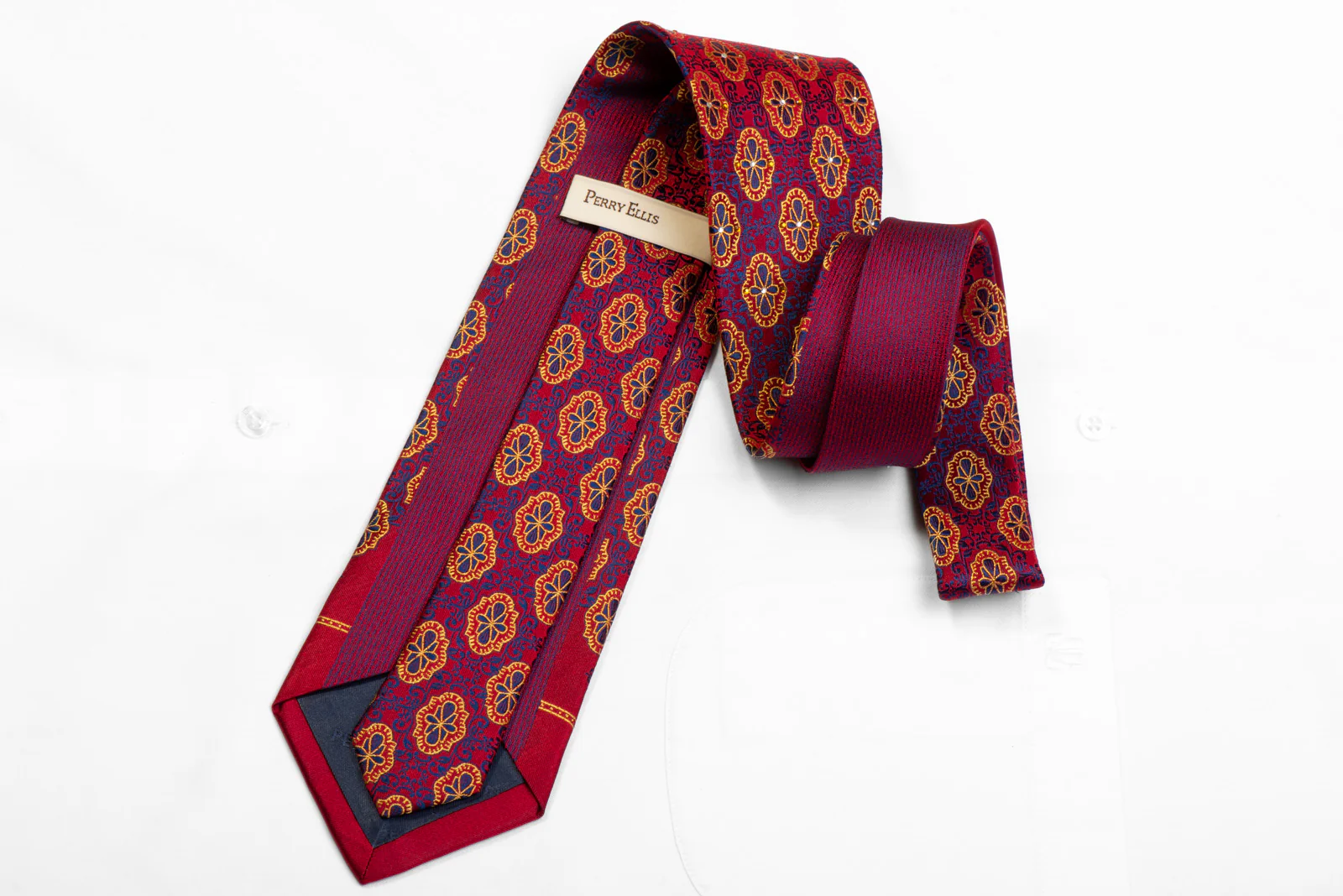 Rhinestone Silk Necktie Gold Blue Cartouche On Burgundy With Sparkles - Image 4
