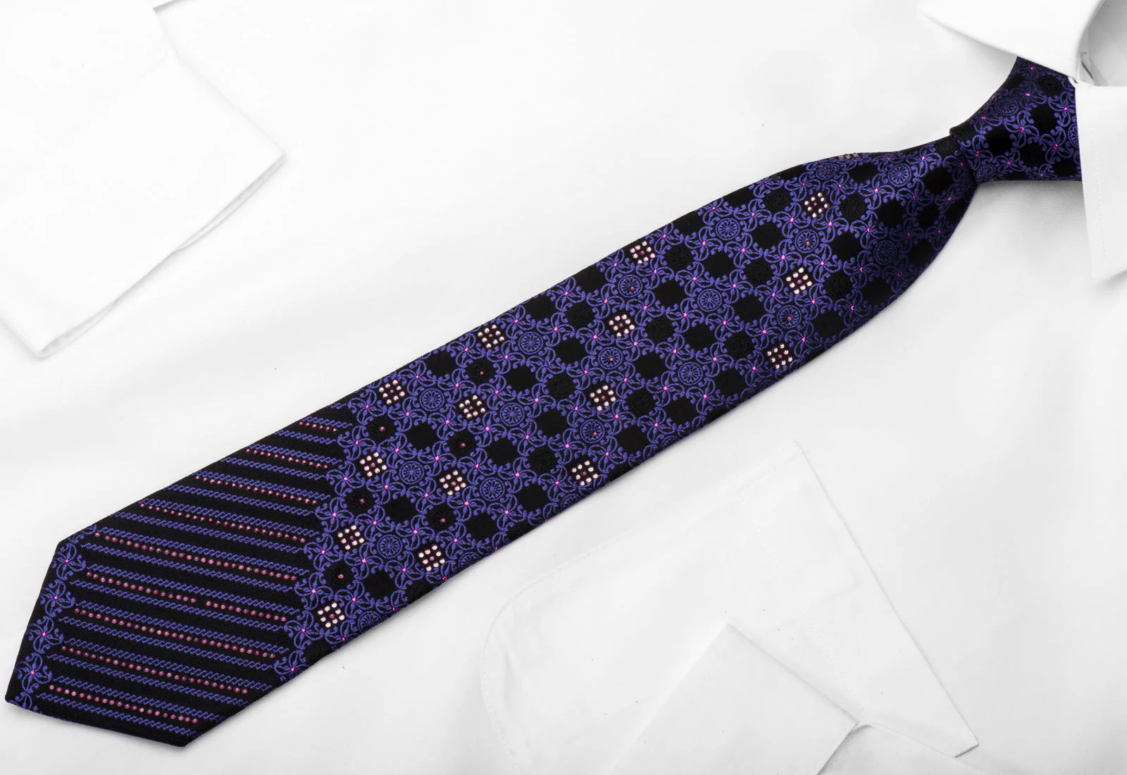Purple Cartouche On Black Rhinestone Silk Necktie With Purple Sparkles - Image 4
