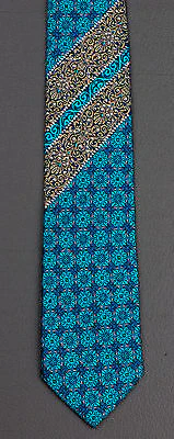 Perry Ellis Silk Necktie Turquoise Trellis & Silver On Black With Rhinestones - Image 12