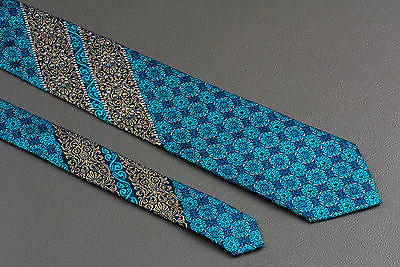 Perry Ellis Silk Necktie Turquoise Trellis & Silver On Black With Rhinestones - Image 4
